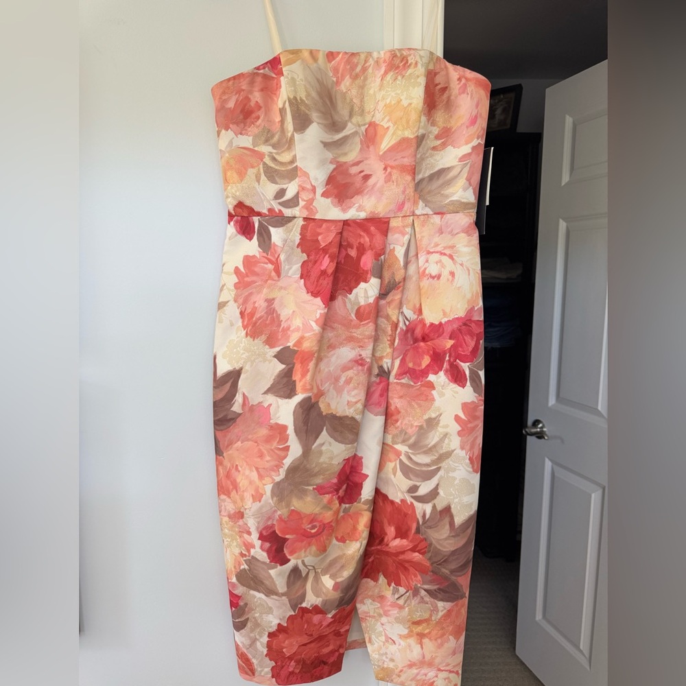 Aidan Mattox Strapless Dress in Red and Cream Floral
